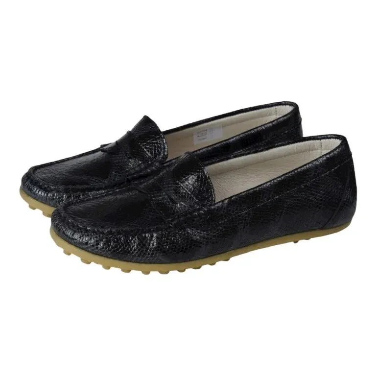 2503 - Black Croc Leather Soft Loafer for Girl by London Kids