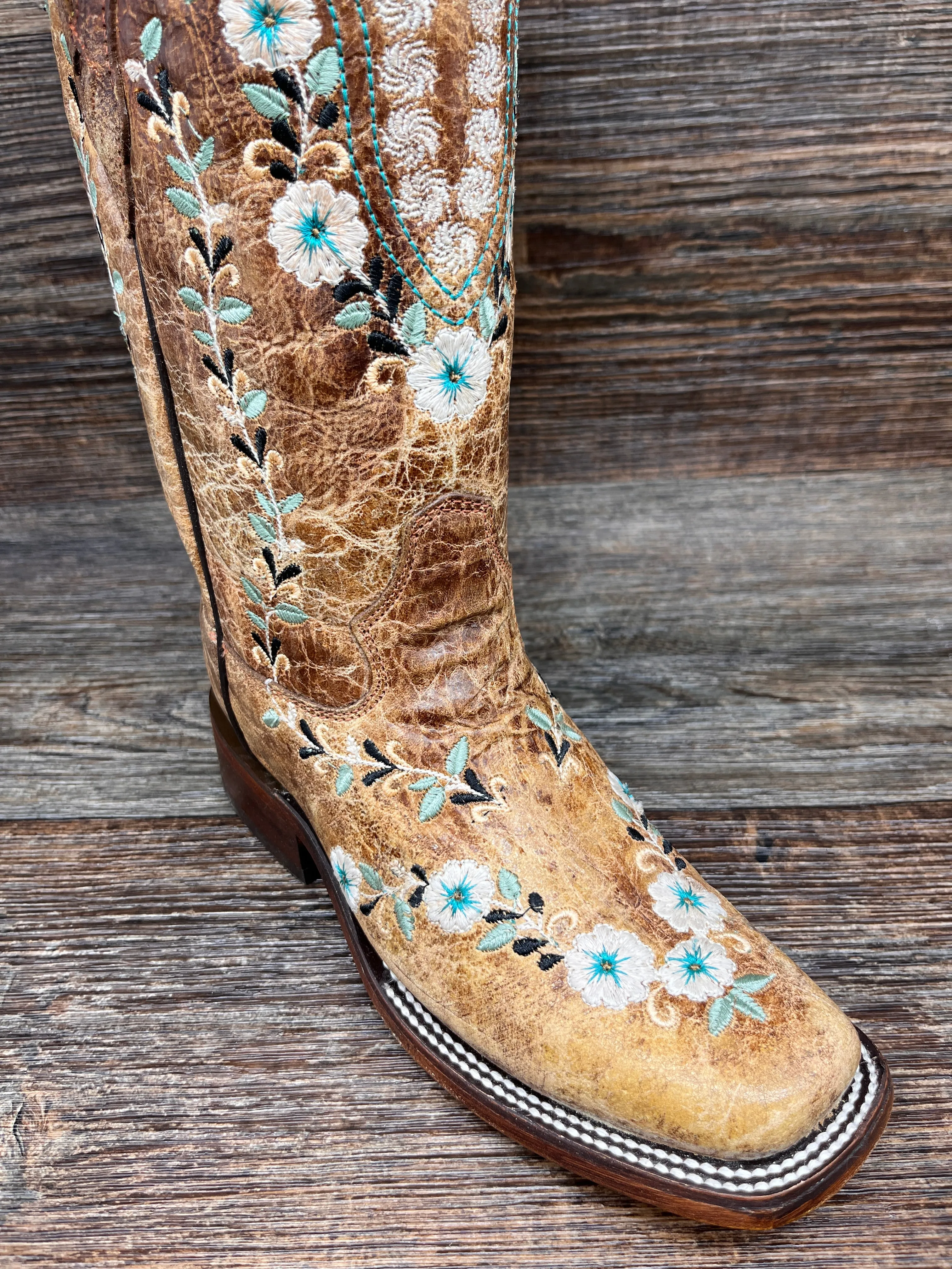 A4398 Women's Square Toe Western Boot with Glow-in-the-Dark Embroidery by Corral