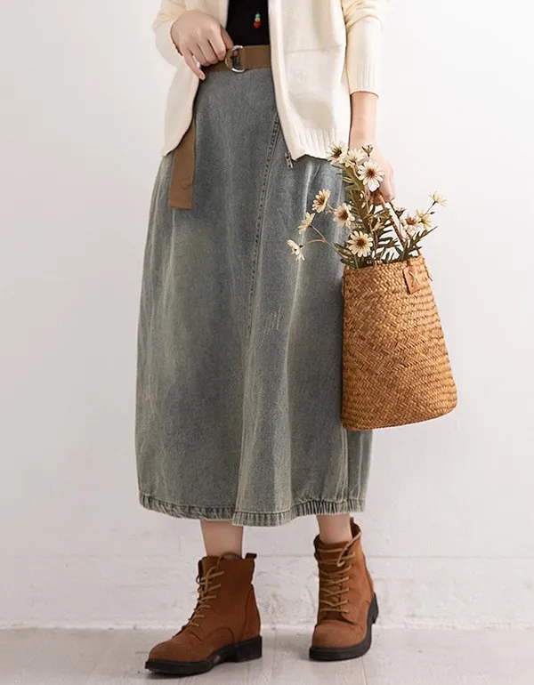 Autumn Retro Denim Mid-length Skirt