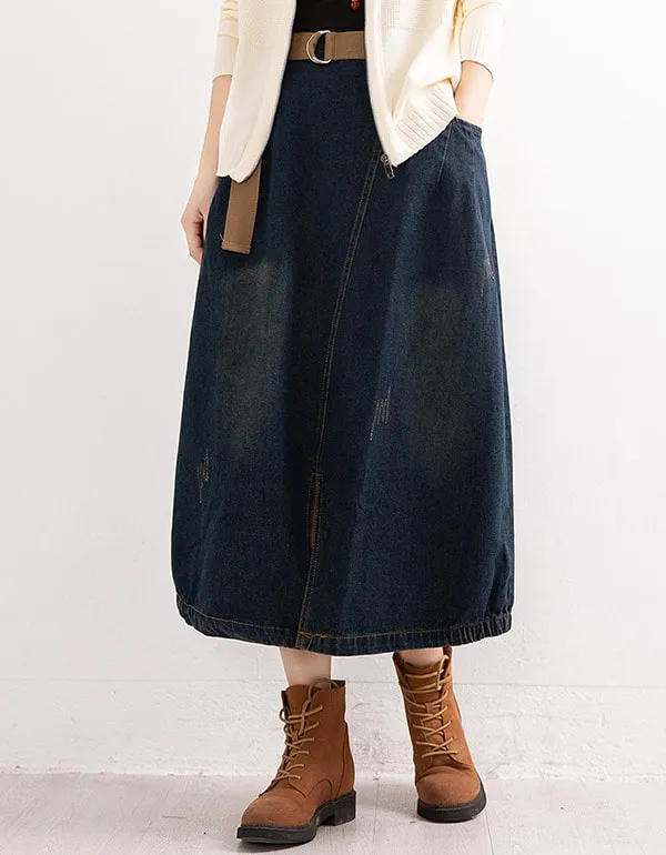 Autumn Retro Denim Mid-length Skirt