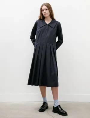 Big Collar Dress Soft Cotton Silk Navy