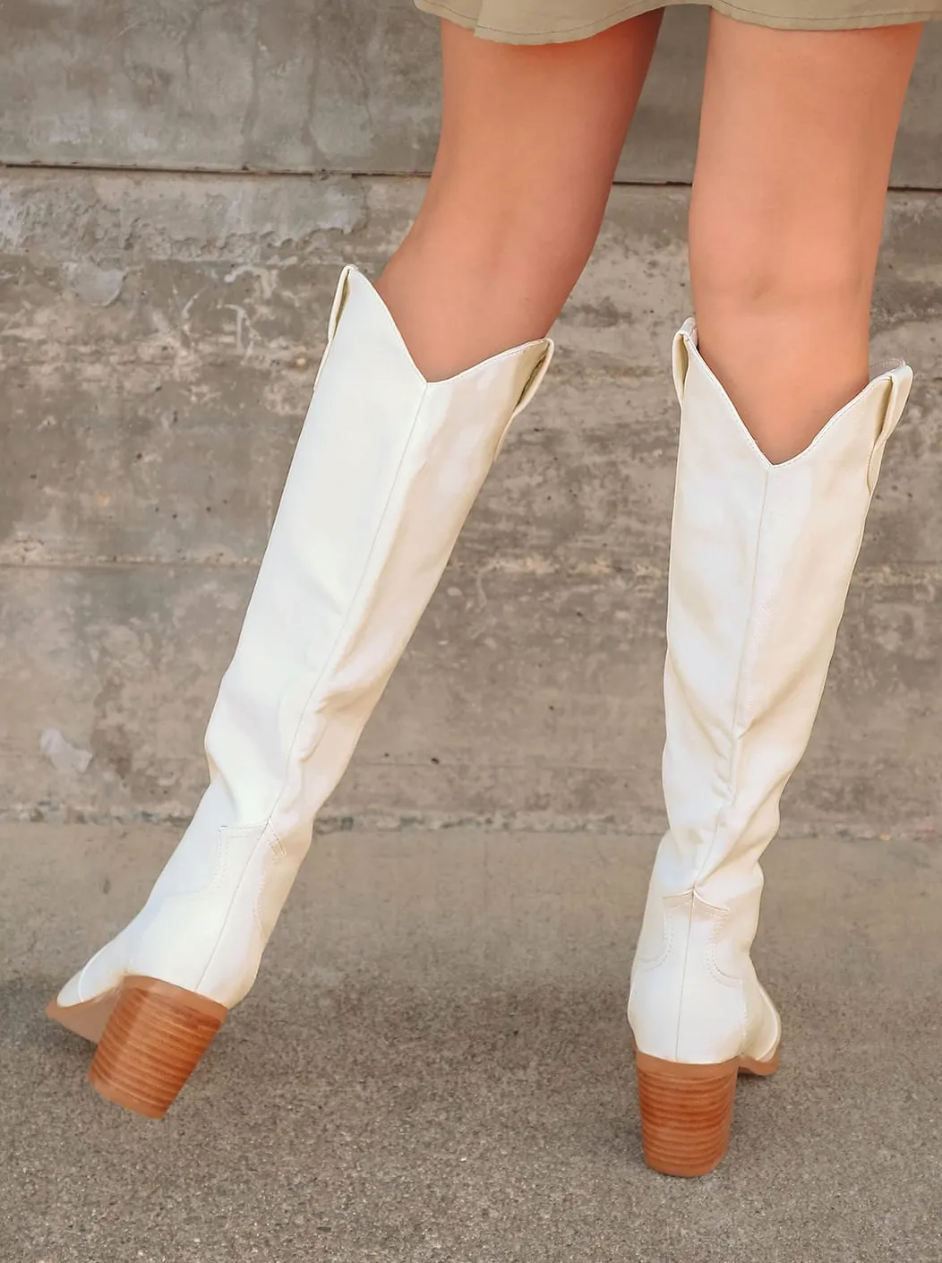 Billini Novena Tall Boots Off White with Wooden Heel