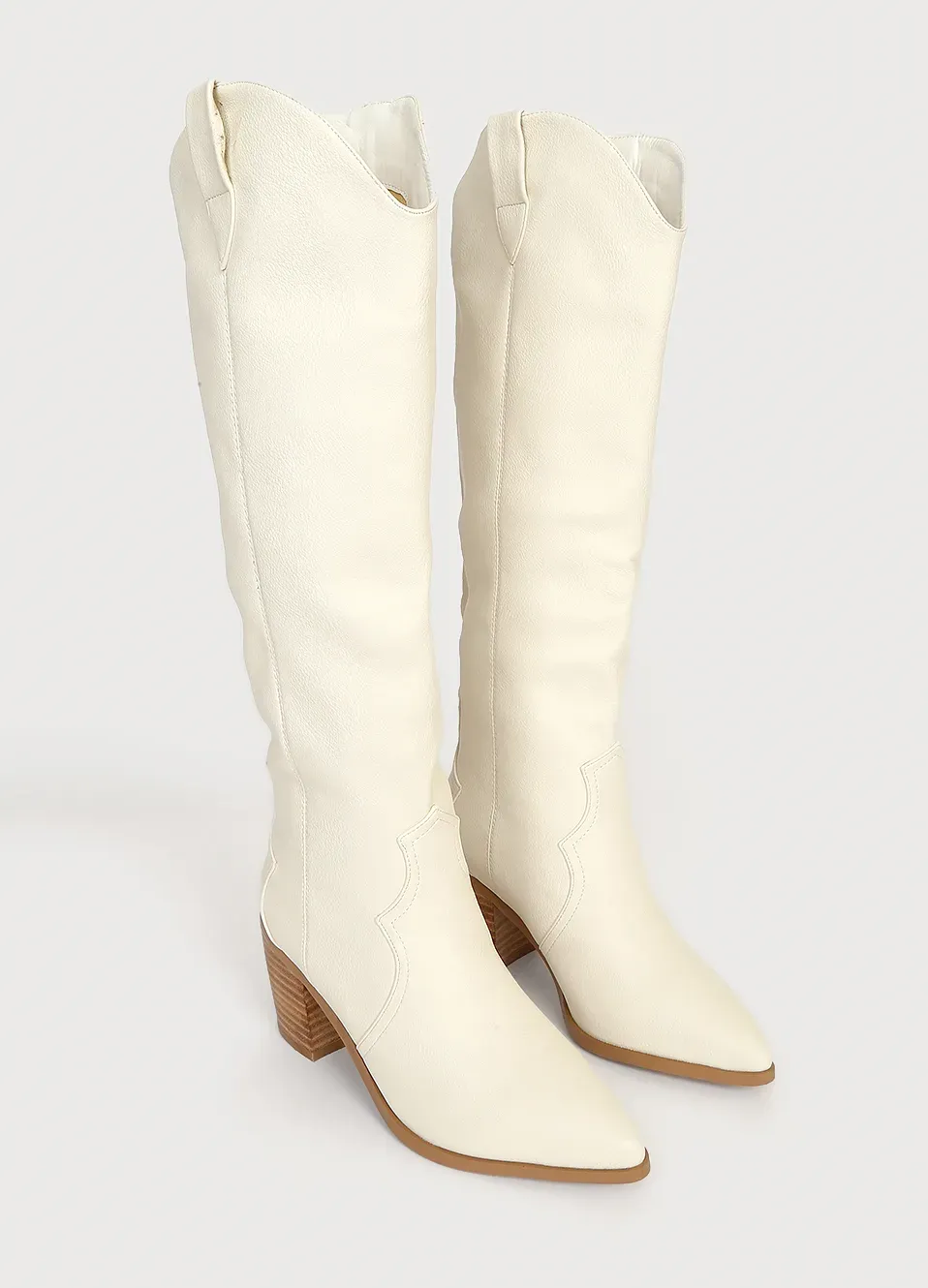 Billini Novena Tall Boots Off White with Wooden Heel