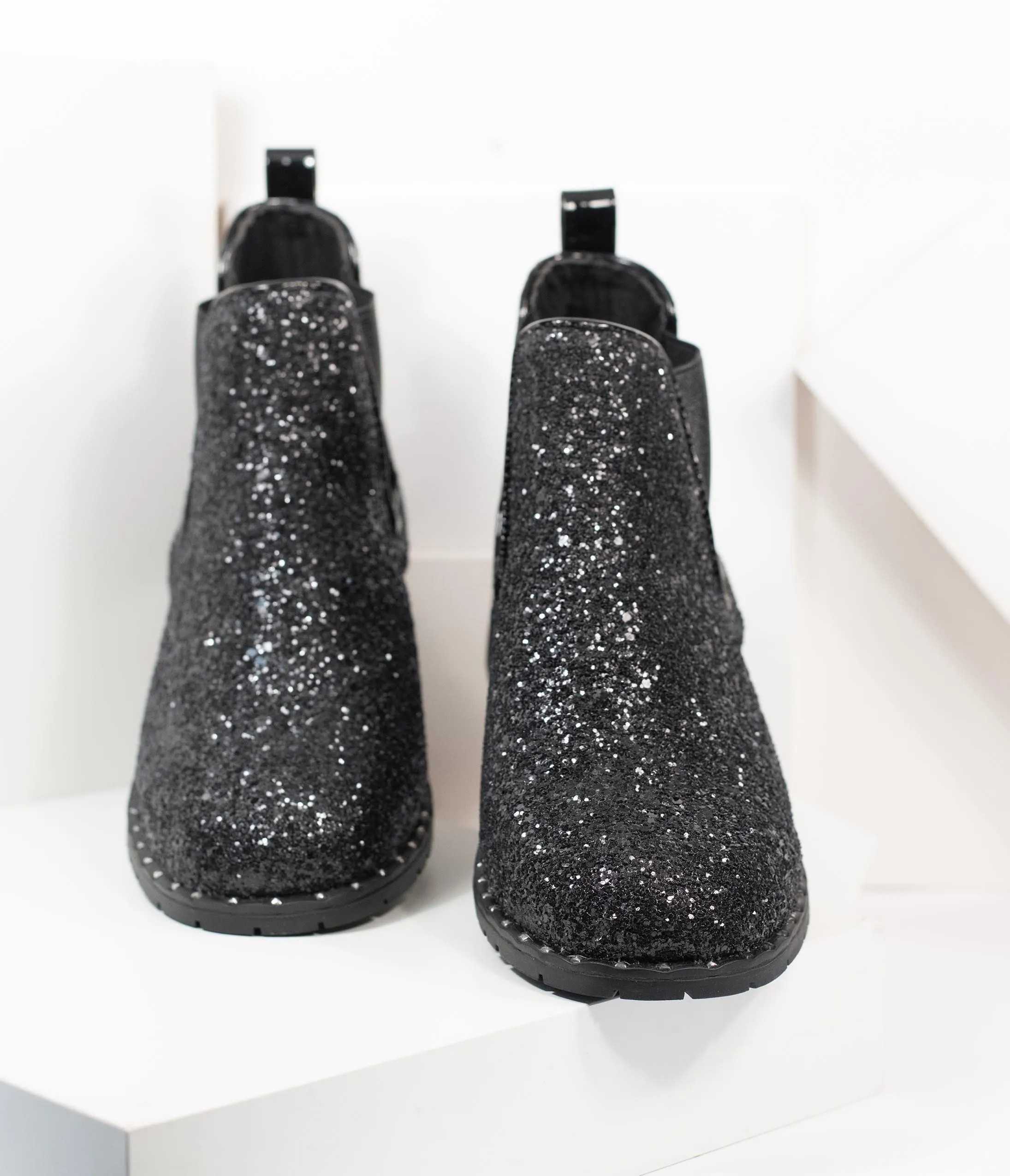 Black Chunky Glitter Chelsea Boot