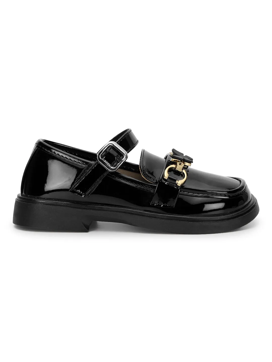 Black Patent Stylish Velcro Loafers For Kids-Girls (TC-RS3636-BLK)