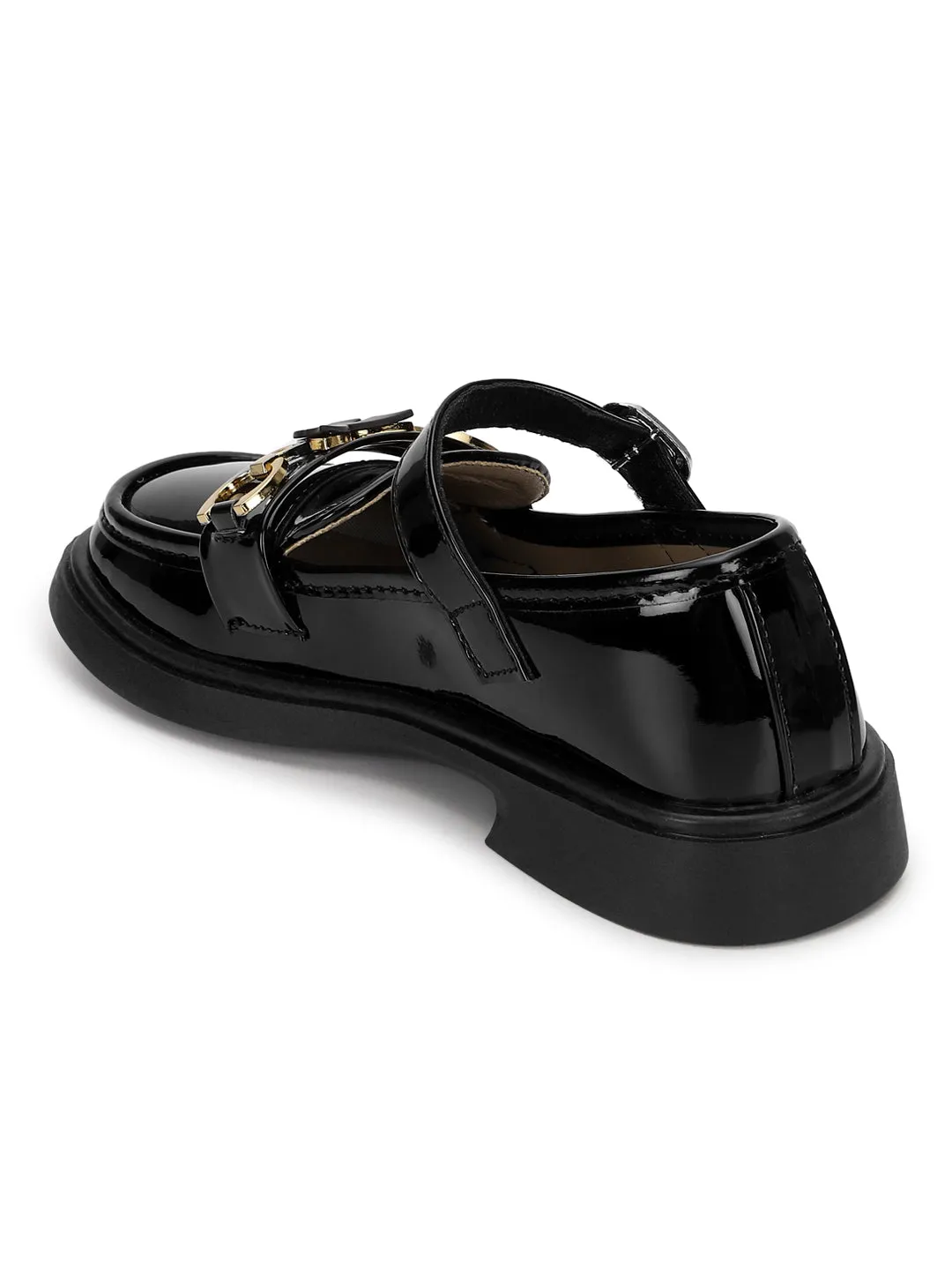 Black Patent Stylish Velcro Loafers For Kids-Girls (TC-RS3636-BLK)