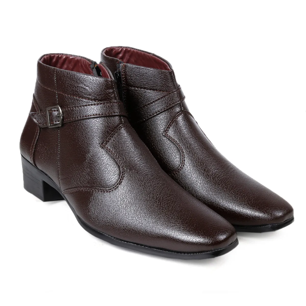 BXXY Men's Height Increasing Vegan Leather Ankle Length Boots