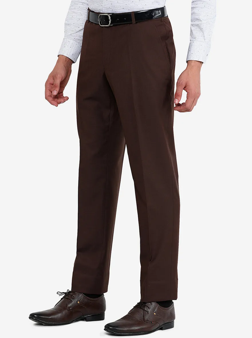 Coffee Brown Solid Classic Fit Formal Trouser | JadeBlue