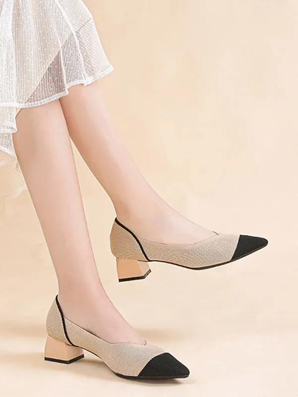 Contrast Color Pointed-Toe Shoes Pumps