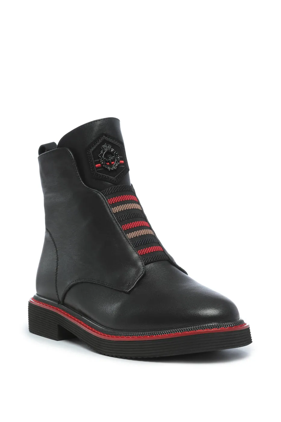 Elastic Zip-Up Ankle Boots - Black Leather