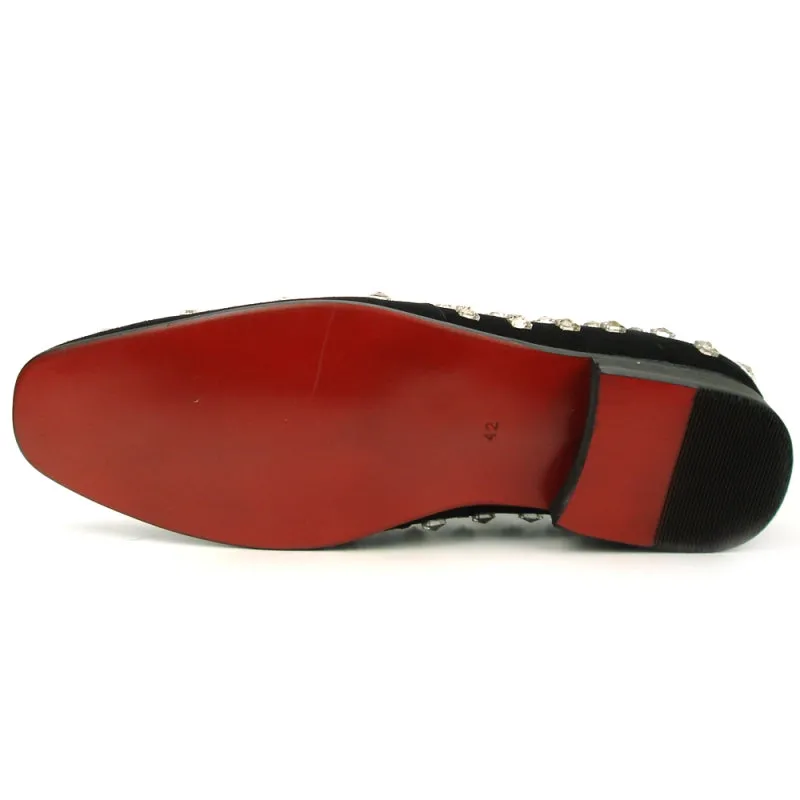 Fiesso Black Suede Crystal Loafers