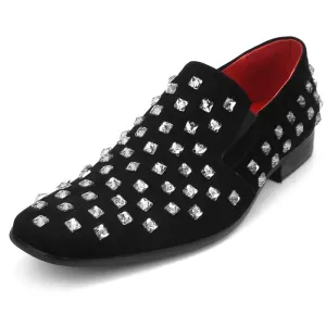 Fiesso Black Suede Crystal Loafers