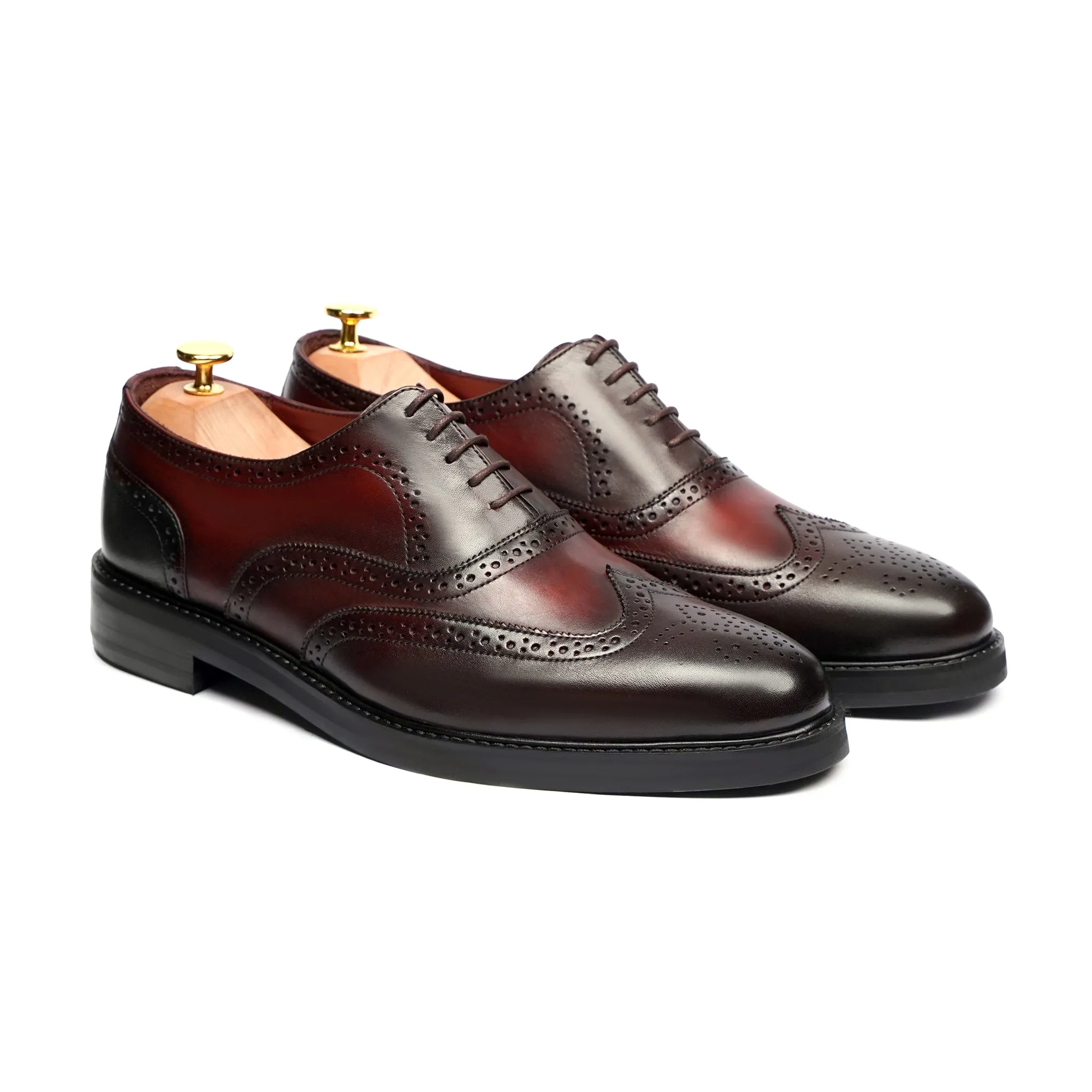 Fonz - Men's Brown Burgundy Calf Leather Oxford Shoe