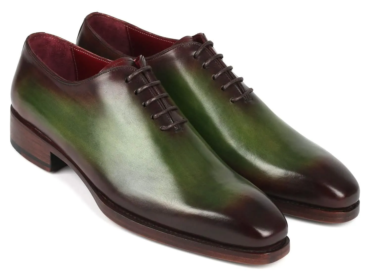 Handcrafted Green & Bordeaux Wholecut Oxfords by Paul Parkman