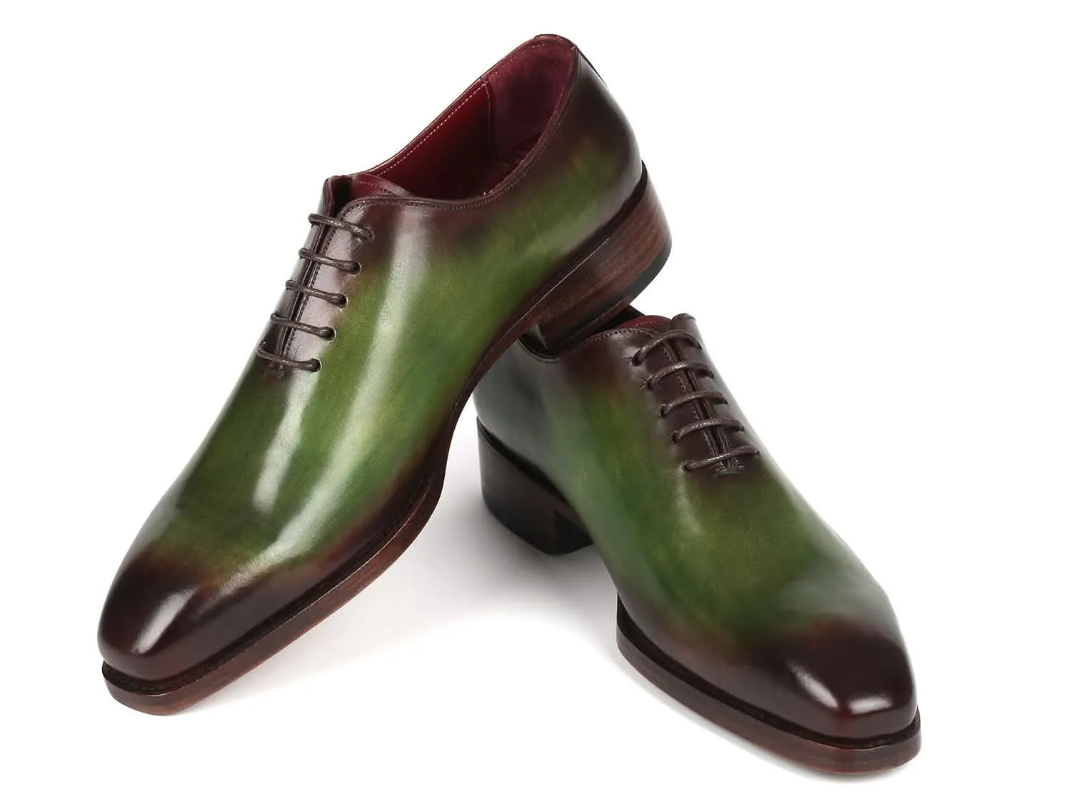 Handcrafted Green & Bordeaux Wholecut Oxfords by Paul Parkman