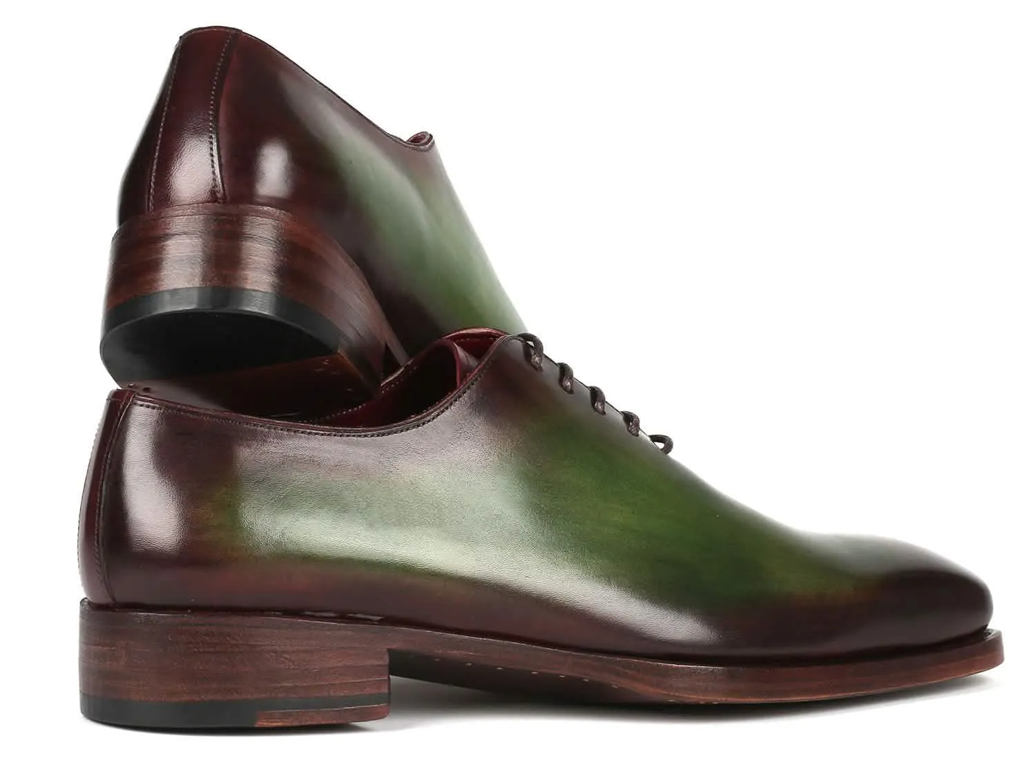 Handcrafted Green & Bordeaux Wholecut Oxfords by Paul Parkman