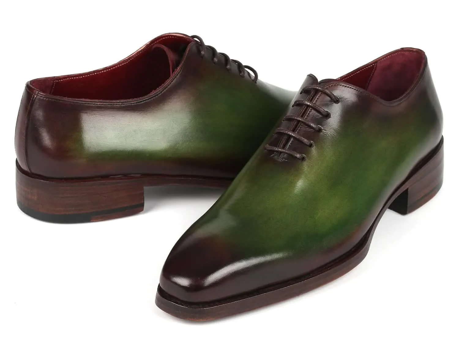 Handcrafted Green & Bordeaux Wholecut Oxfords by Paul Parkman