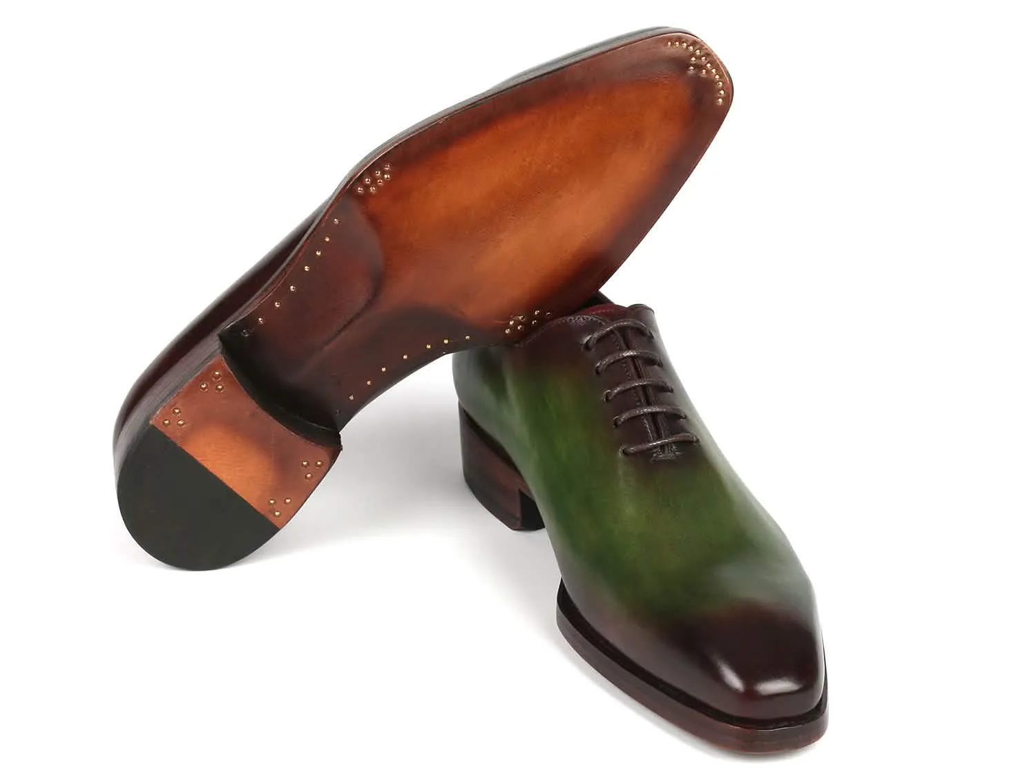 Handcrafted Green & Bordeaux Wholecut Oxfords by Paul Parkman