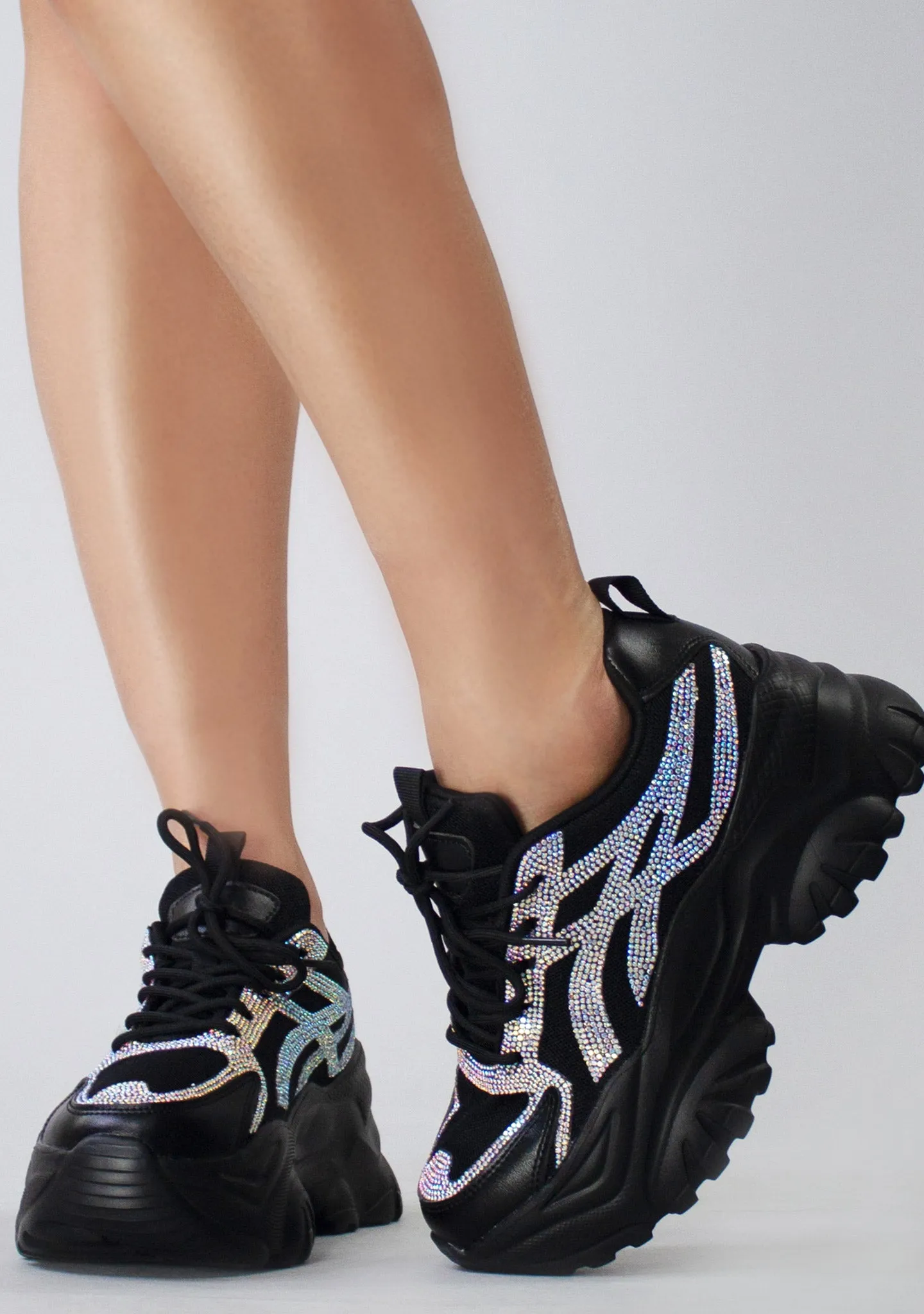 HANNA 02 Endless Mode Rhinestone Black Platform Sneakers