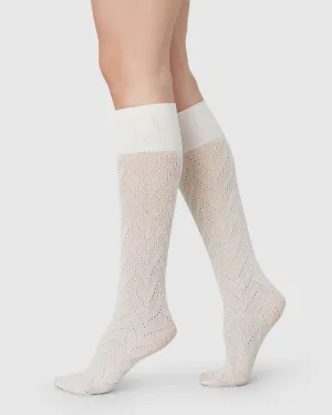 Ina Pointelle Knee-High Socks Ivory