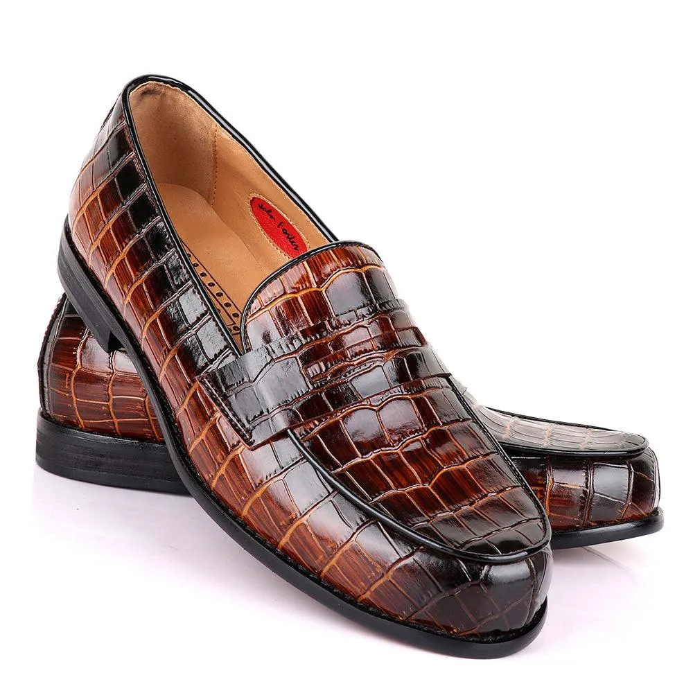 John Foster Croc Wooden Coff Leather Shoe