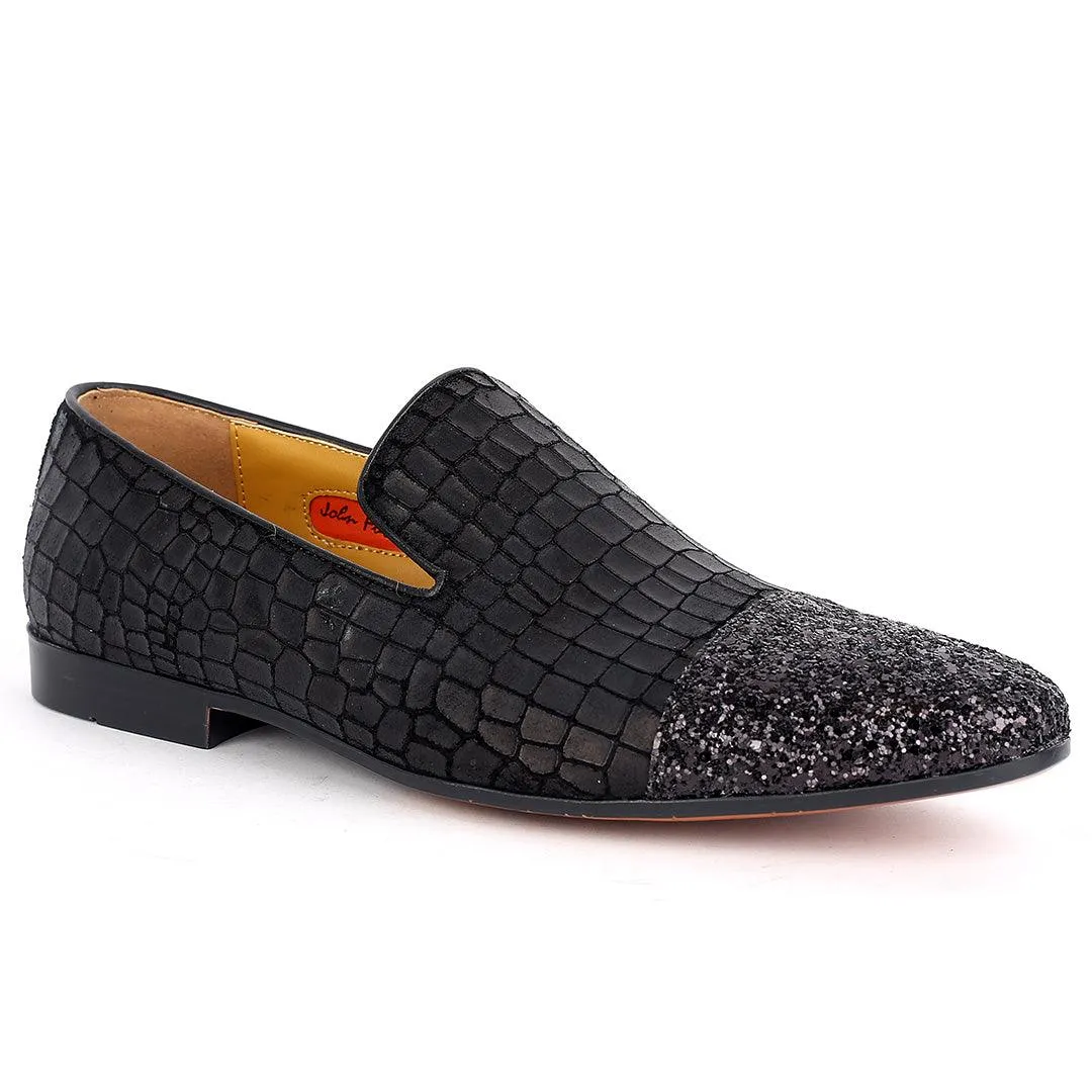 John Foster Crocodile leather Premium Half Stone Men's Shoe-Black