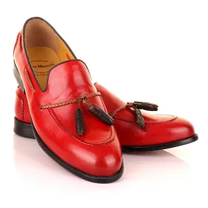 John Mendson Red with Brown Tassel Loafers