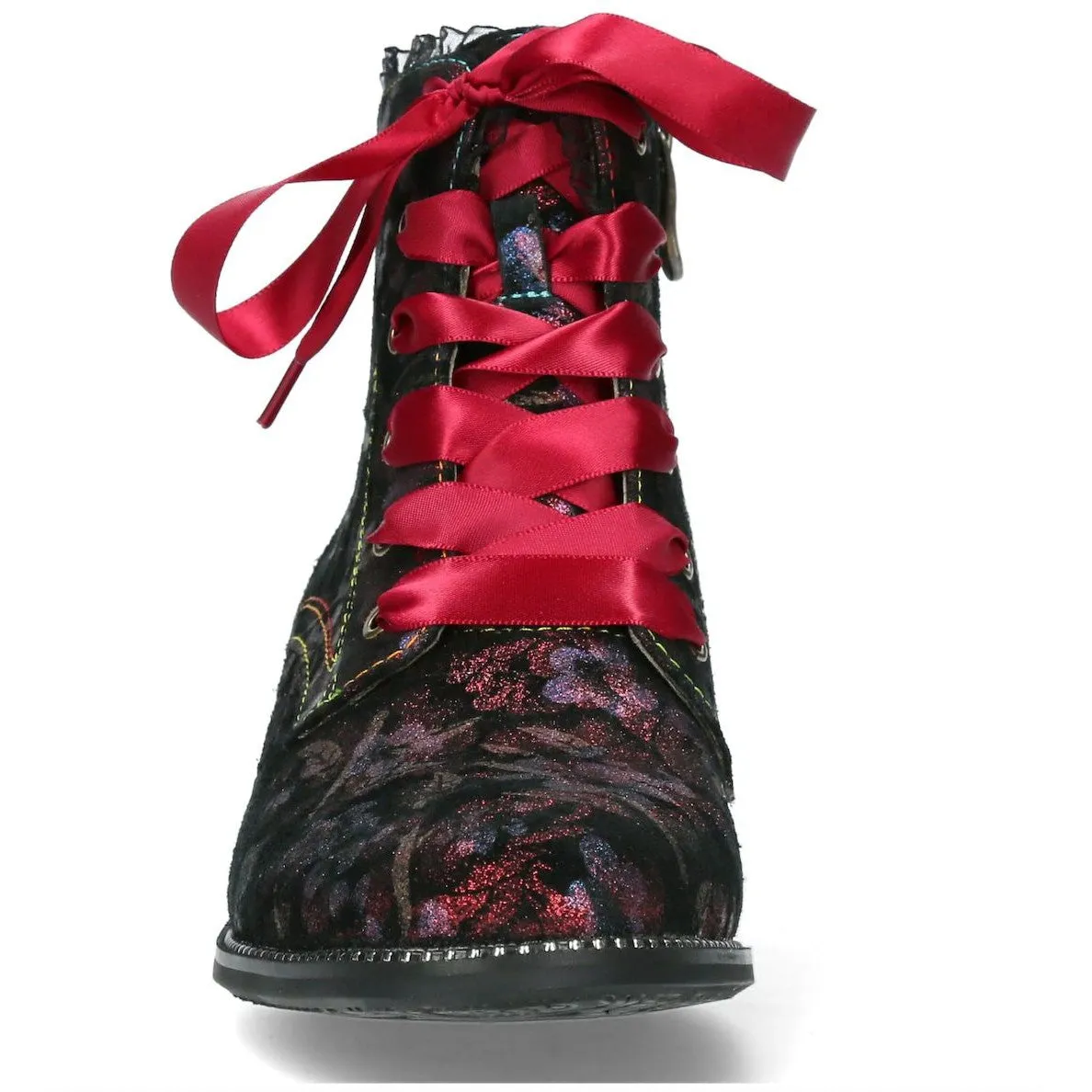 Laura Vita Emcmao 05 Ladies Cerise Leather Zip & Lace Ankle Boots