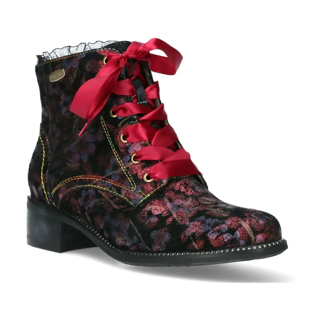 Laura Vita Emcmao 05 Ladies Cerise Leather Zip & Lace Ankle Boots