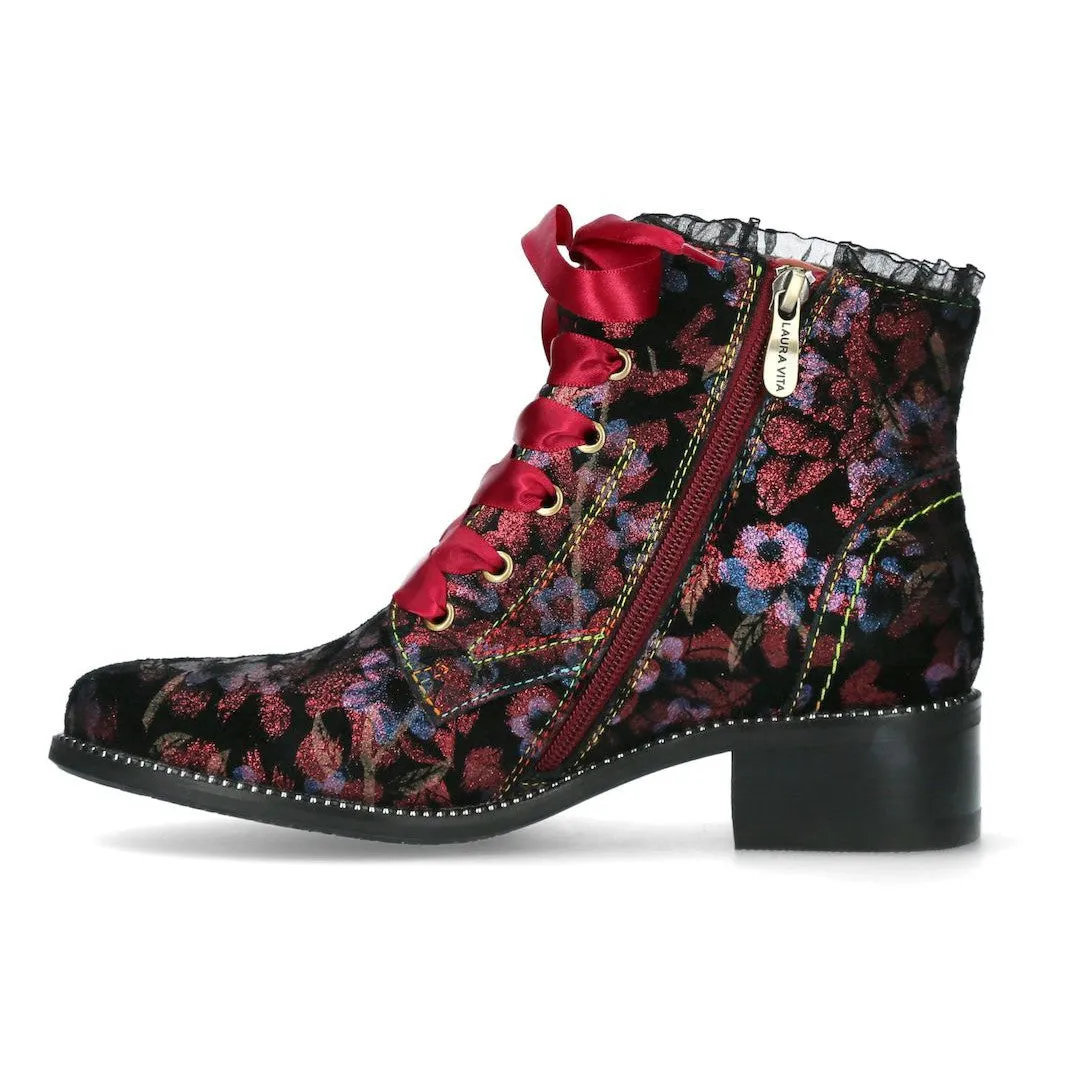 Laura Vita Emcmao 05 Ladies Cerise Leather Zip & Lace Ankle Boots