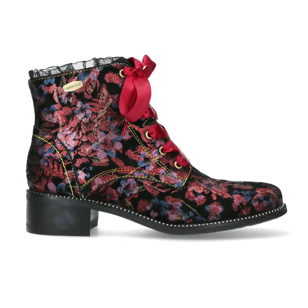 Laura Vita Emcmao 05 Ladies Cerise Leather Zip & Lace Ankle Boots