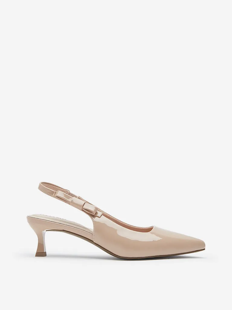 LUNA BLU Beige Slingback Kitten Shoes