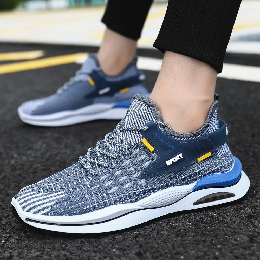 Men's Mesh Sneakers Fashion Striped Plaid Design Lace-up Shoes Casual Lightweight Breathable Sports Shoes