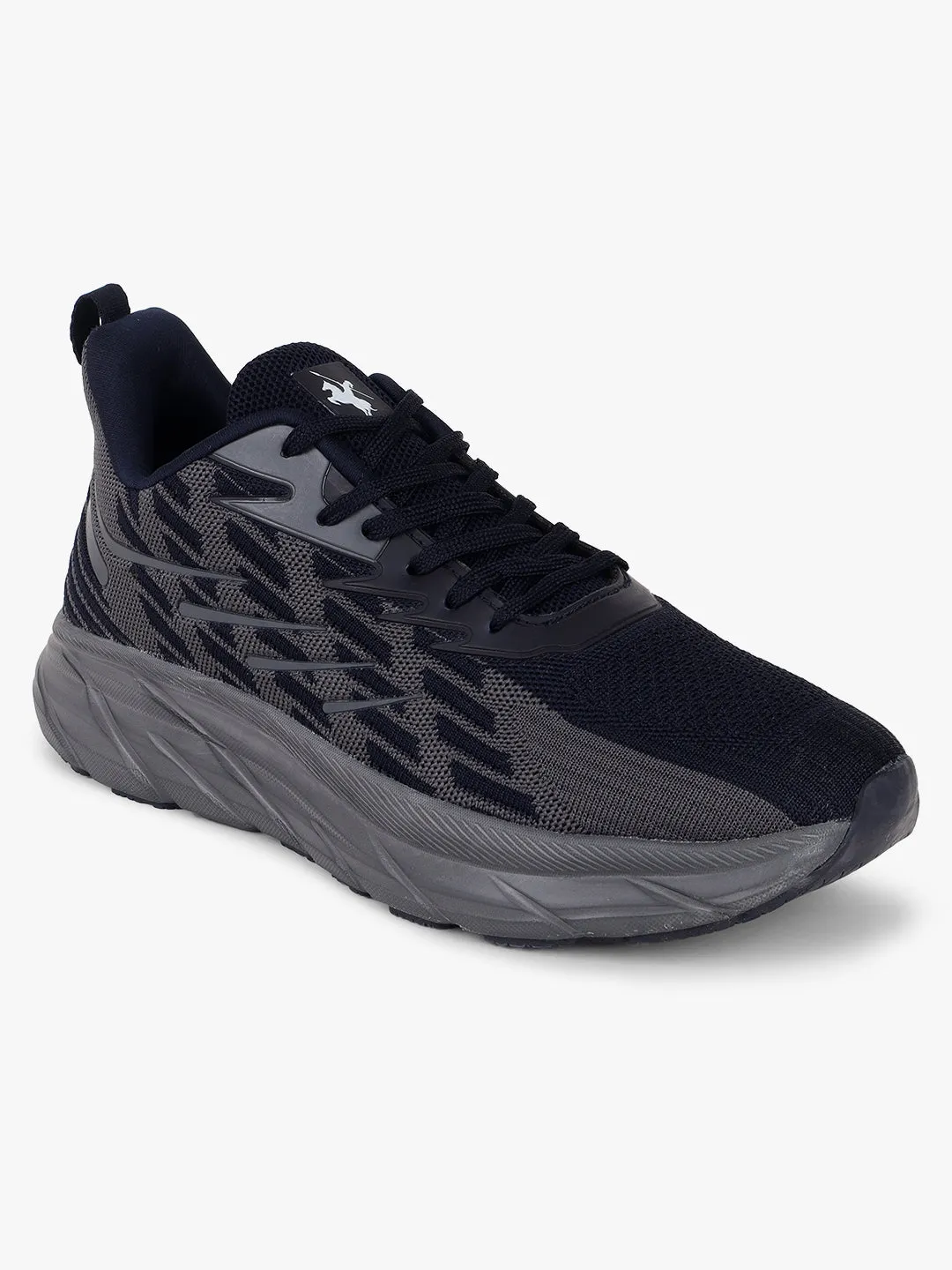 Men's Navy Self Design Lace-Up Running Shoes