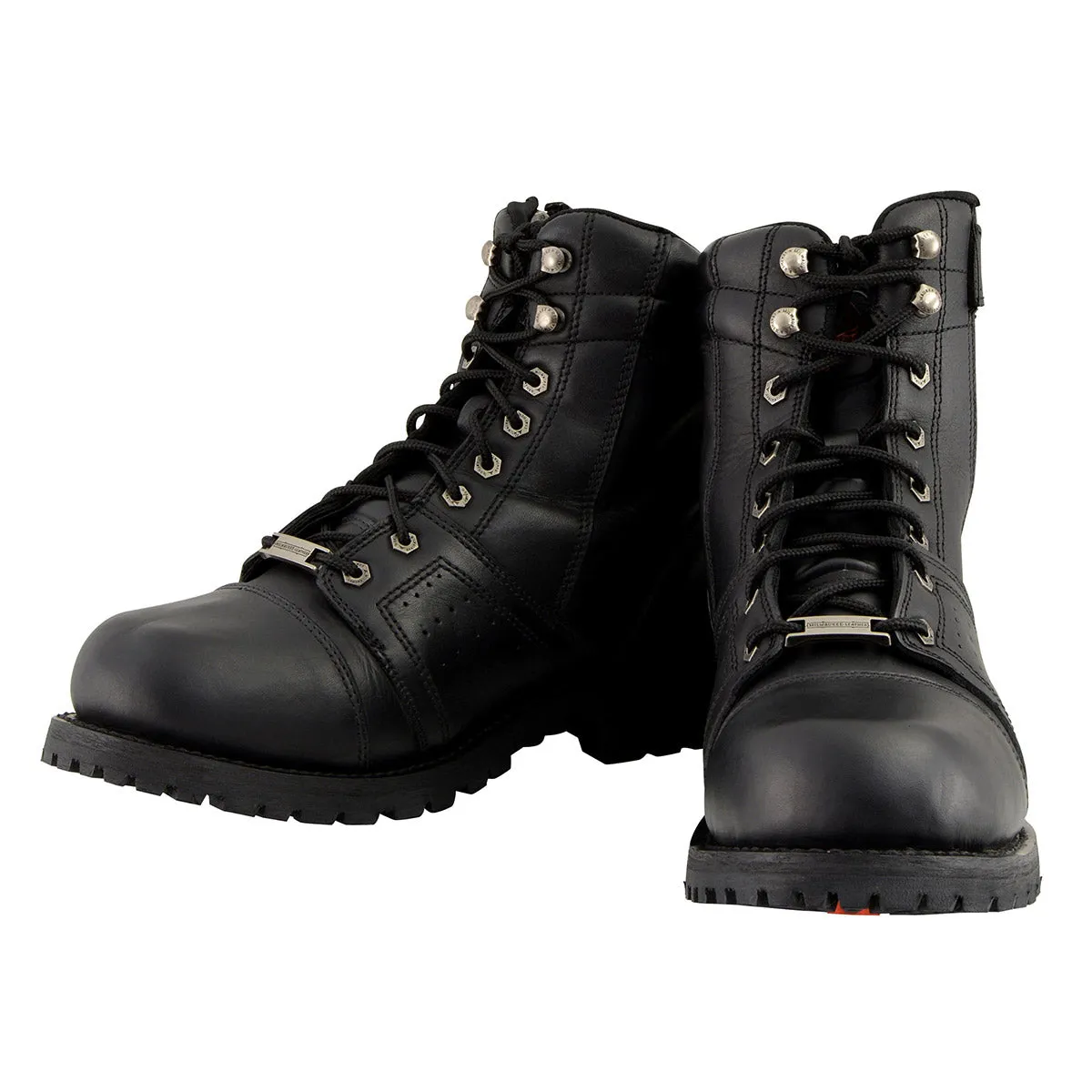 Milwaukee Leather MBM9000 Men's Black Lace-Up Motorcycle Riding Leather Boots with Side Zipper Entry