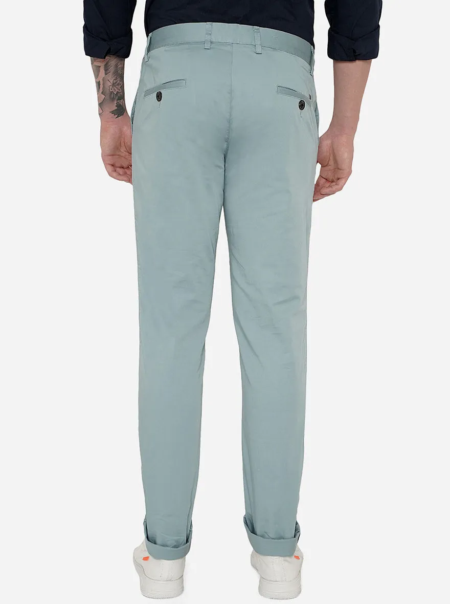 Mint Blue Solid Uno Fit Casual Trouser | JadeBlue