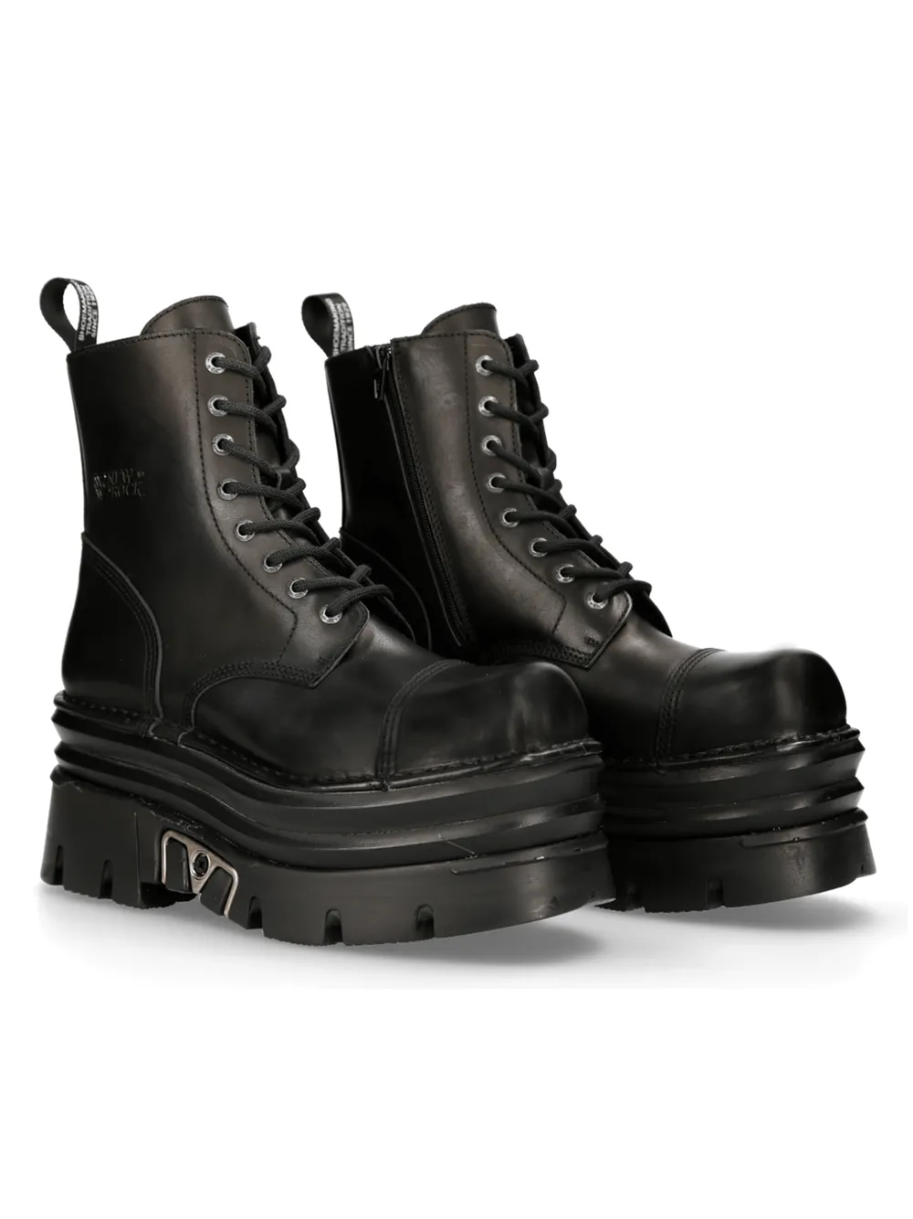 NEW ROCK Sturdy Black Military-Style Leather Boots