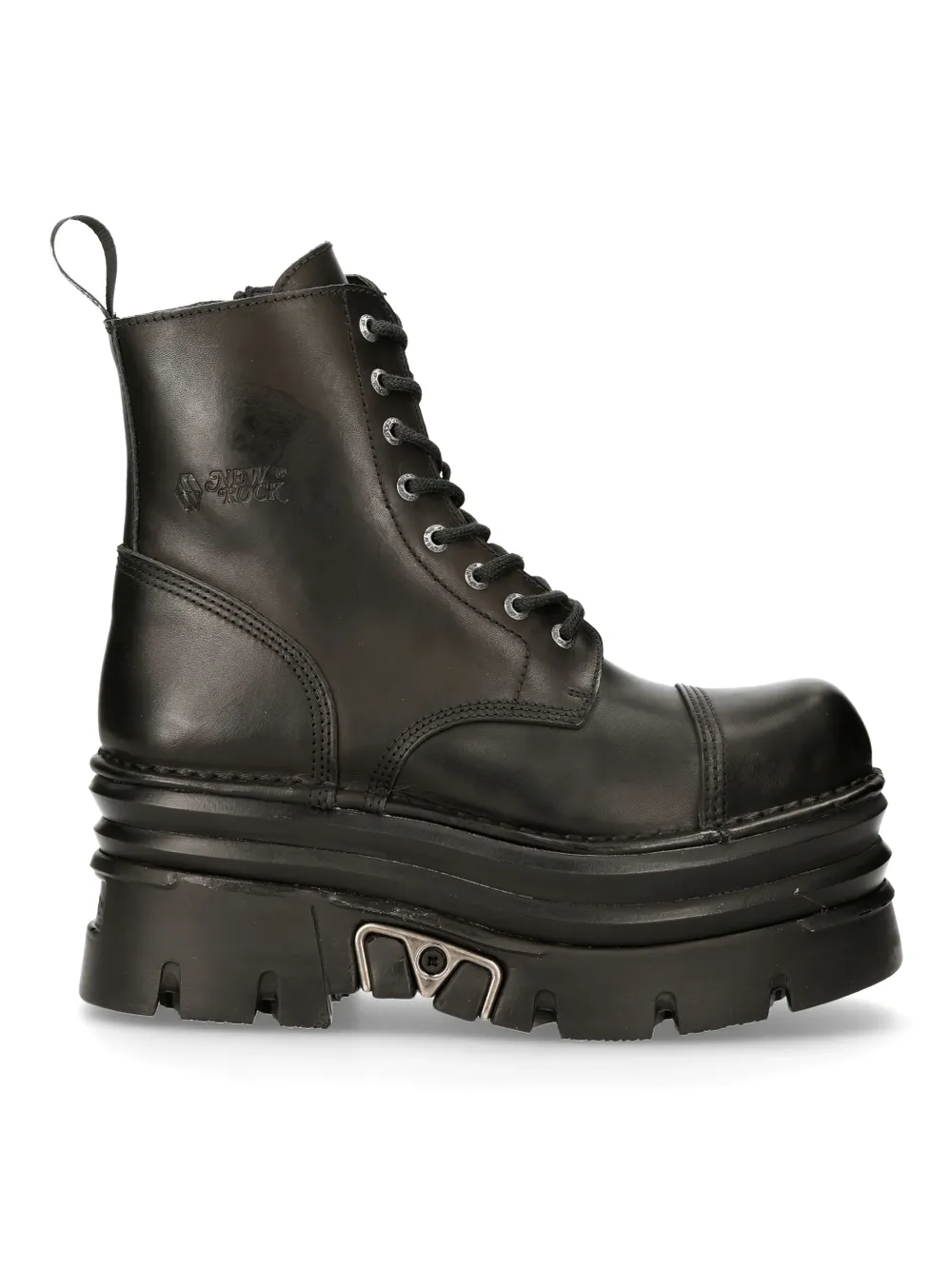 NEW ROCK Sturdy Black Military-Style Leather Boots