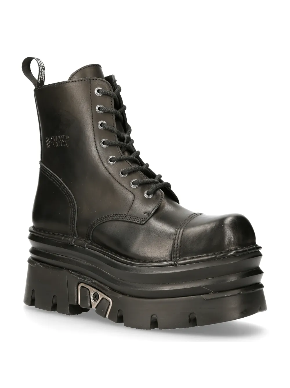 NEW ROCK Sturdy Black Military-Style Leather Boots