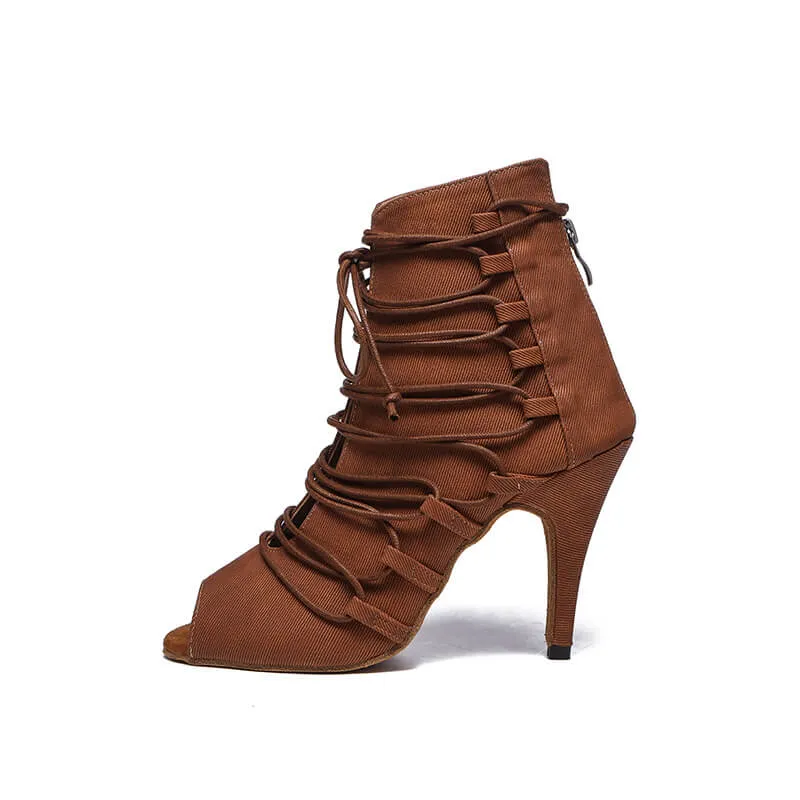 Open Toe Lace Up Stiletto Dance Booties