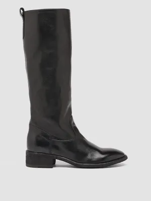 SELINE 013 - Black Zipped Leather Boots