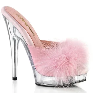 Sultry-601F B. Pink Pu-Marabou Fur/Clear, 6" Heel