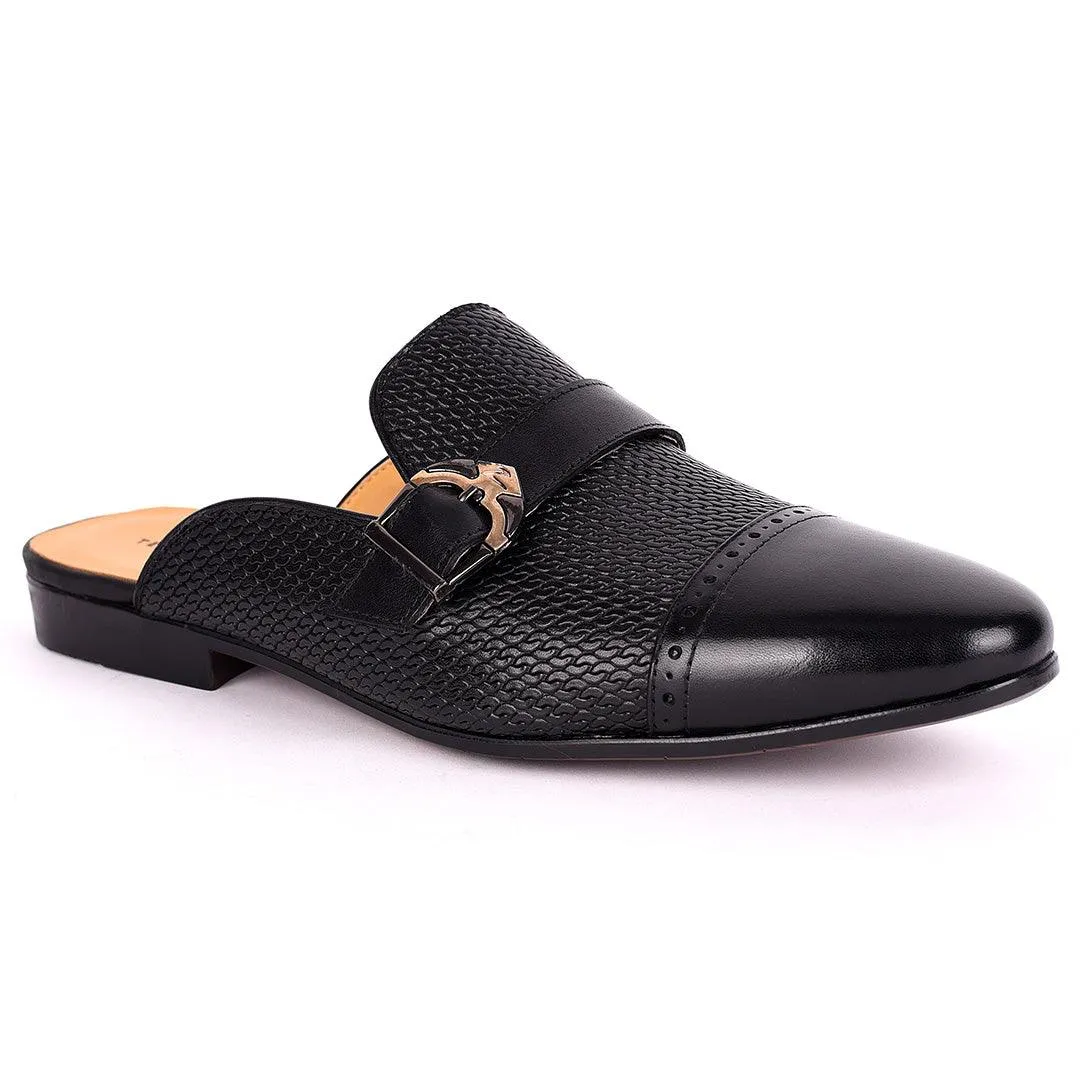 Terry Taylor Half Designed Leather Arrow Chain Buckle Men's Mole Shoe-Black