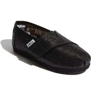 TOMS Kids Tiny Black Glitter Slip On Shoes