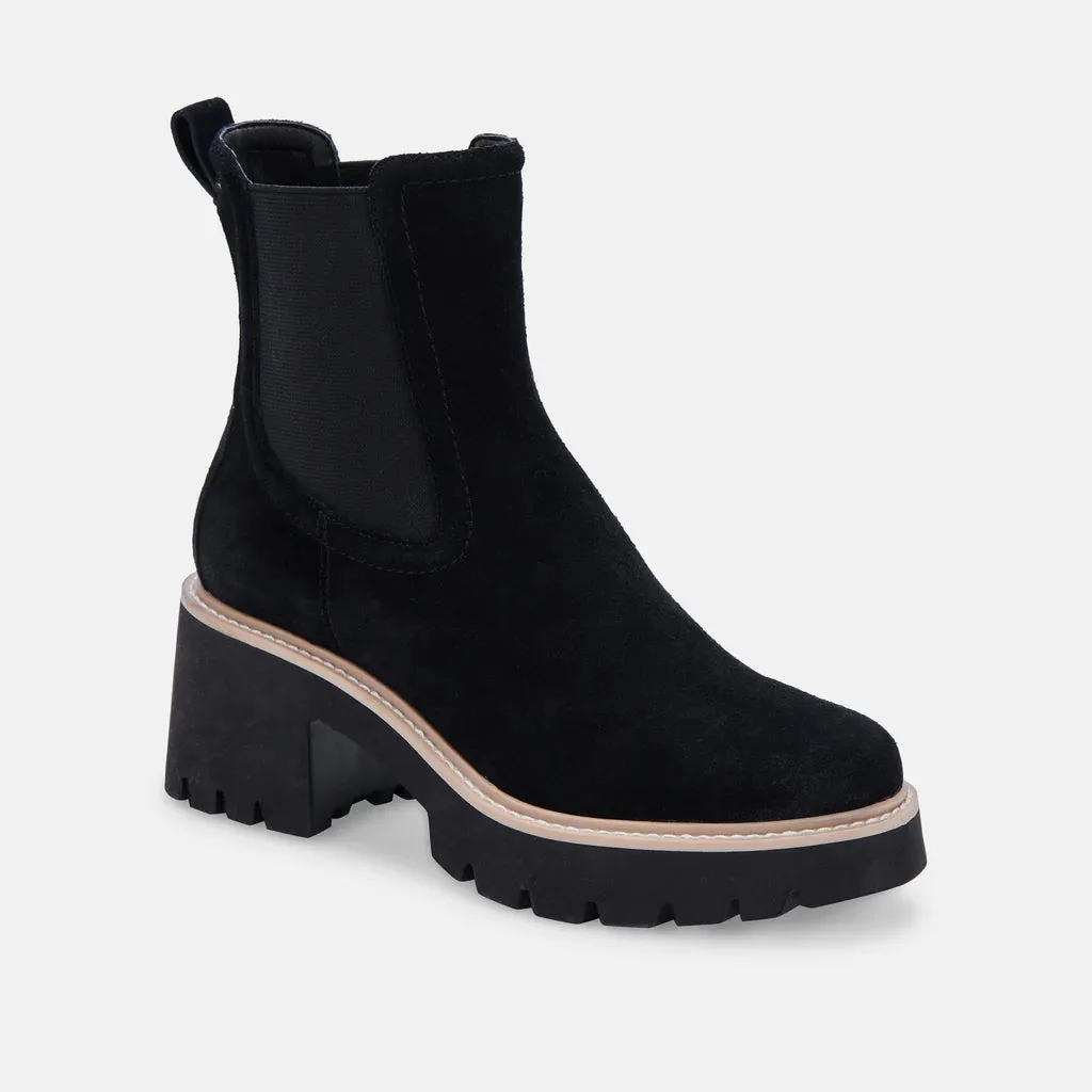 Waterproof Suede Heel With Piping | Black