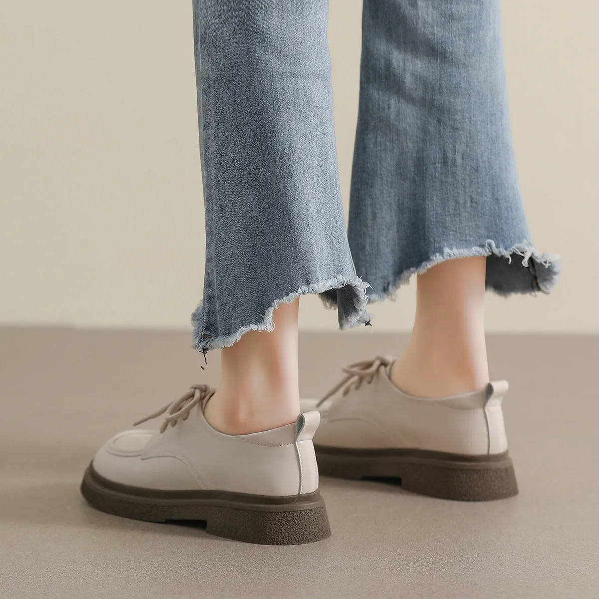 Women Minimalist Retro Lace-up Soft Loafers