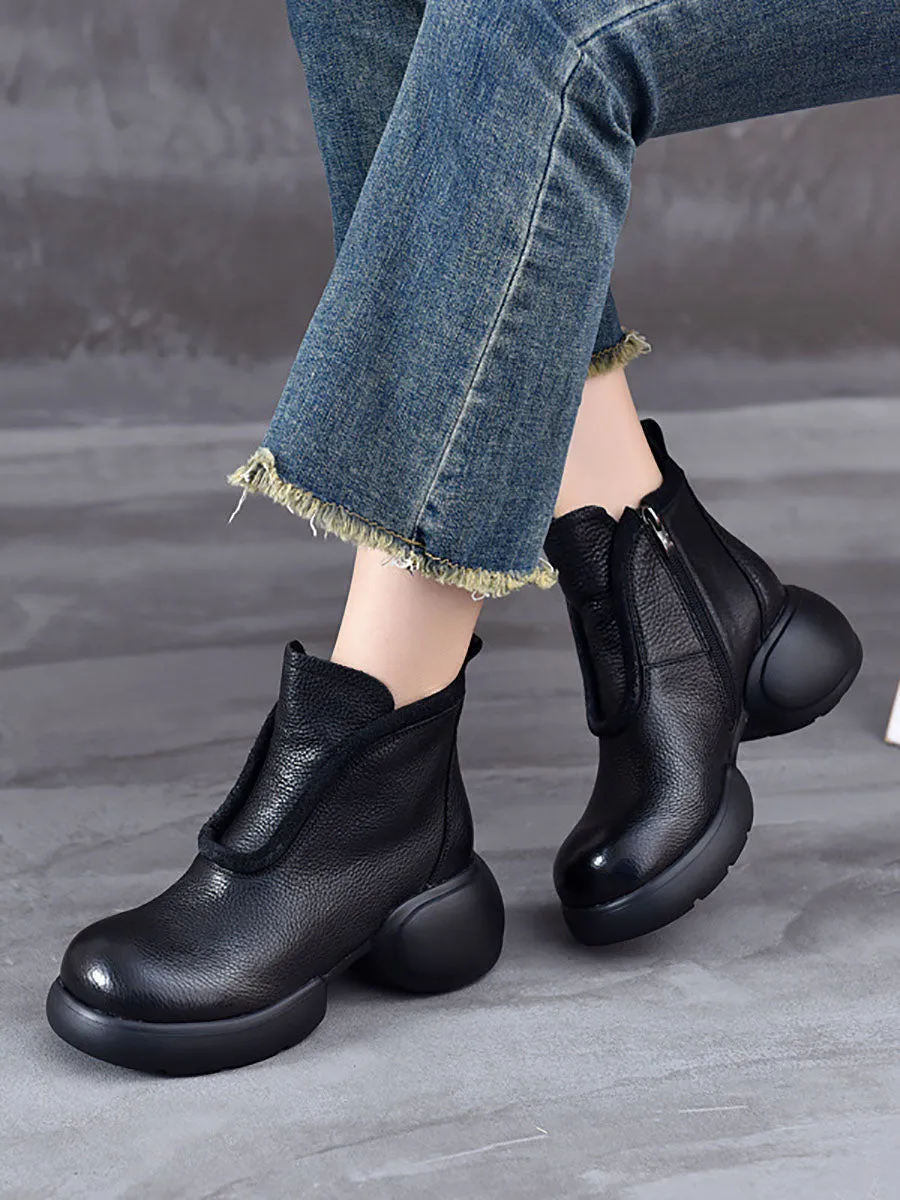 Women Winter Casual Solid Leather Zipper Platform Boots BA1023