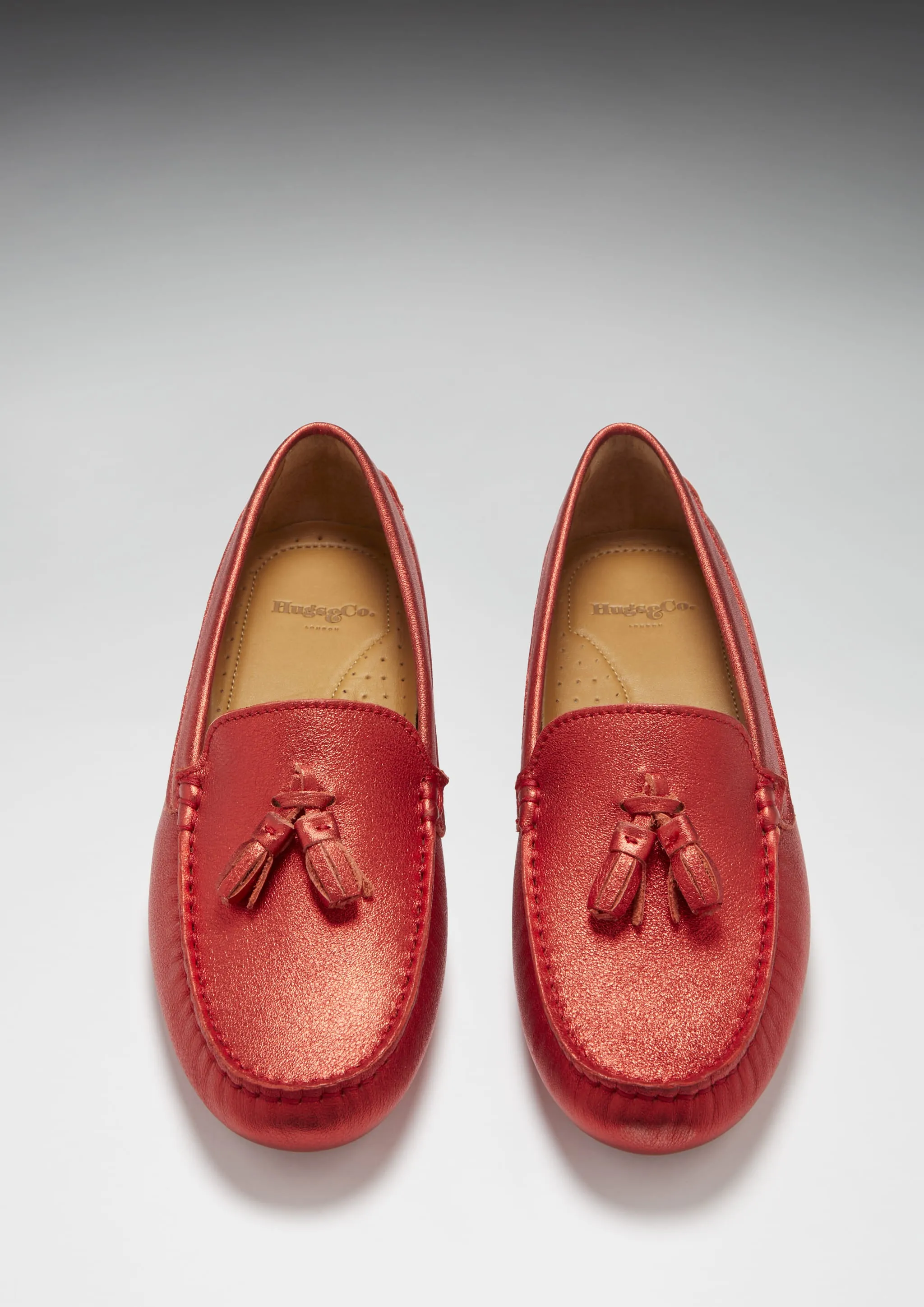 Women's Tasselled Driving Loafers, red metallic leather