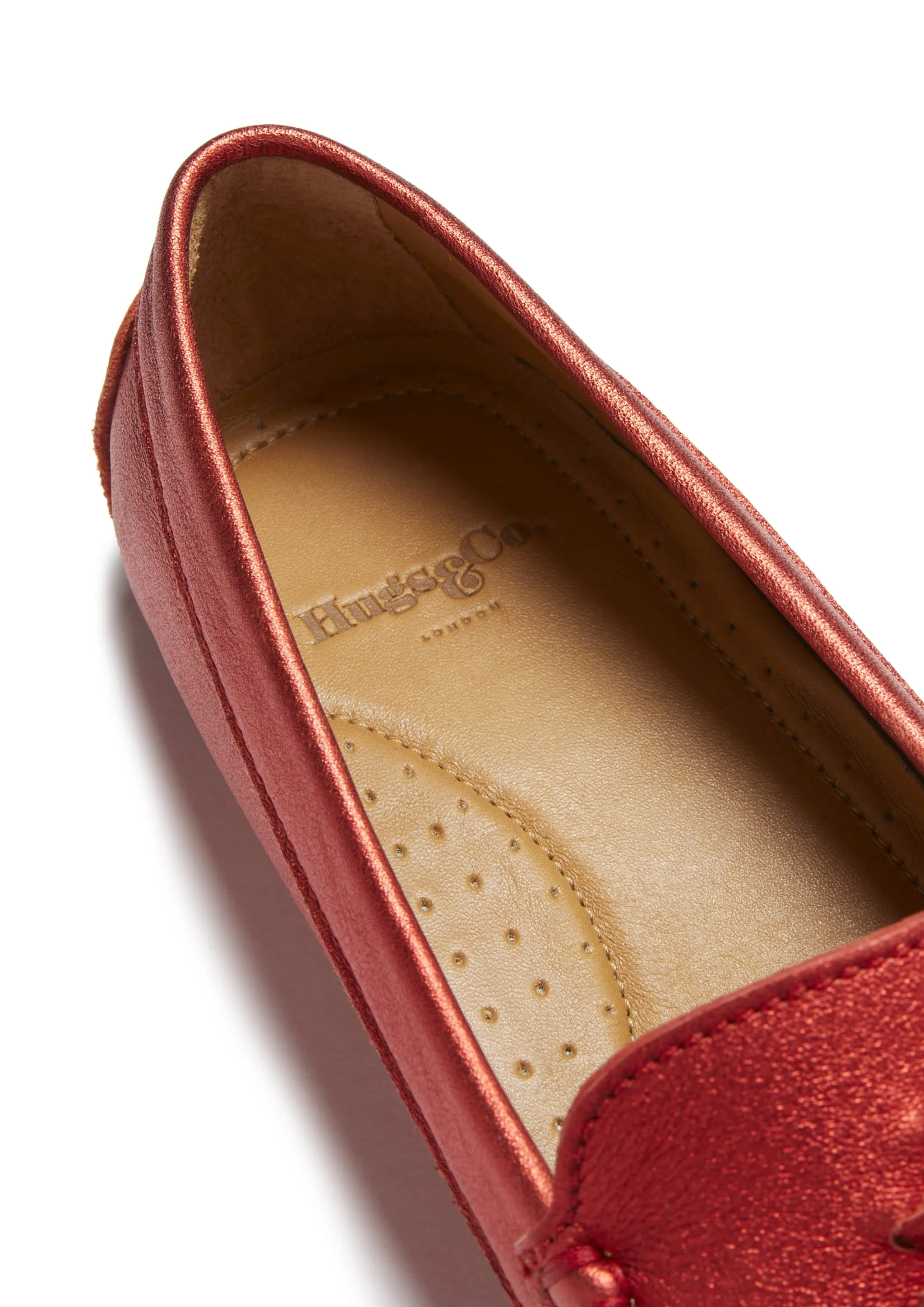 Women's Tasselled Driving Loafers, red metallic leather