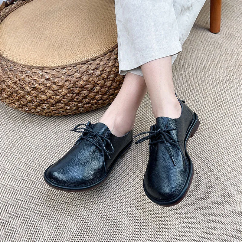 Womens Wide Toe Box Retro Flat Shoes Soft Leather